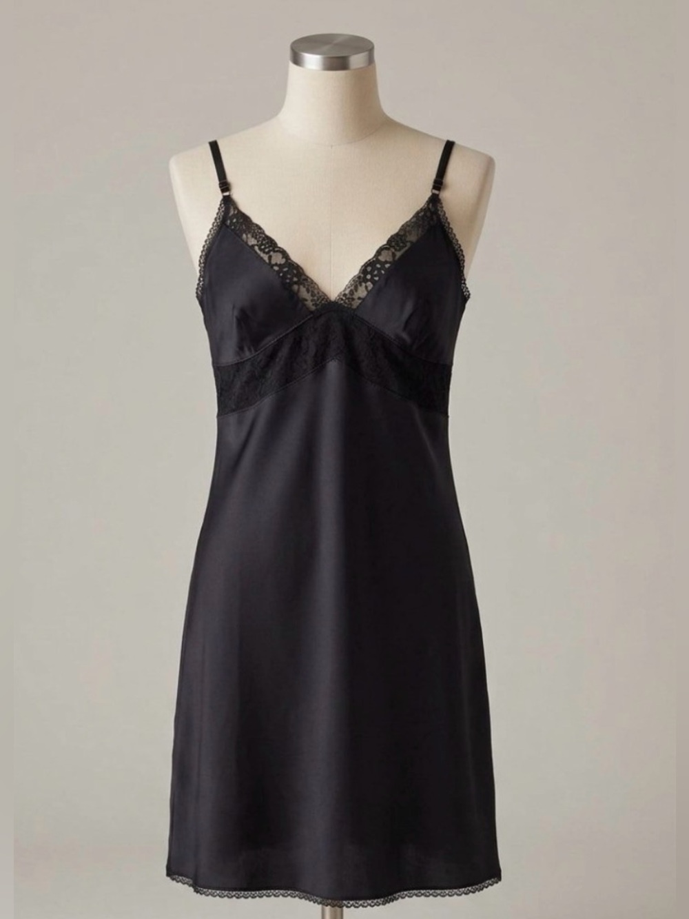 Jacob Black Satin Lace-Trim Chemise